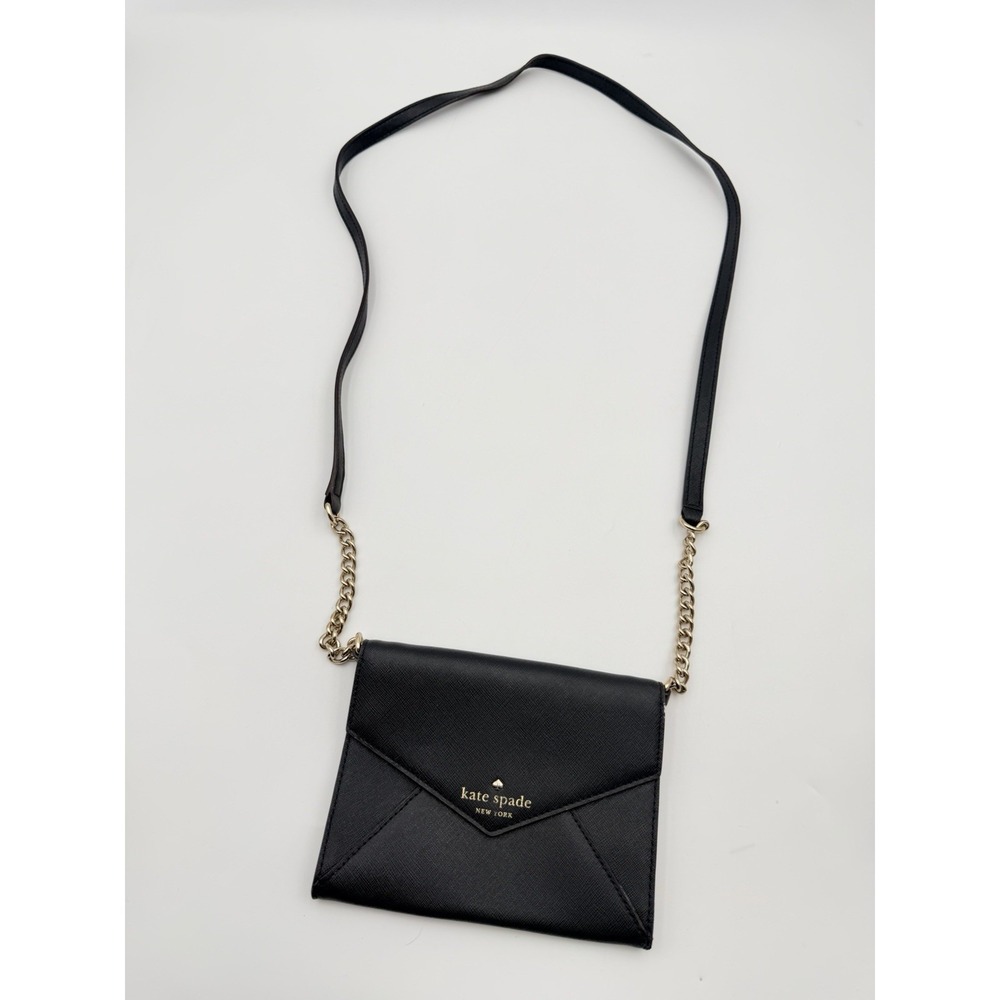 Kate Spade New York Black Saffiano Leather Envelope Crossbody Bag Purse